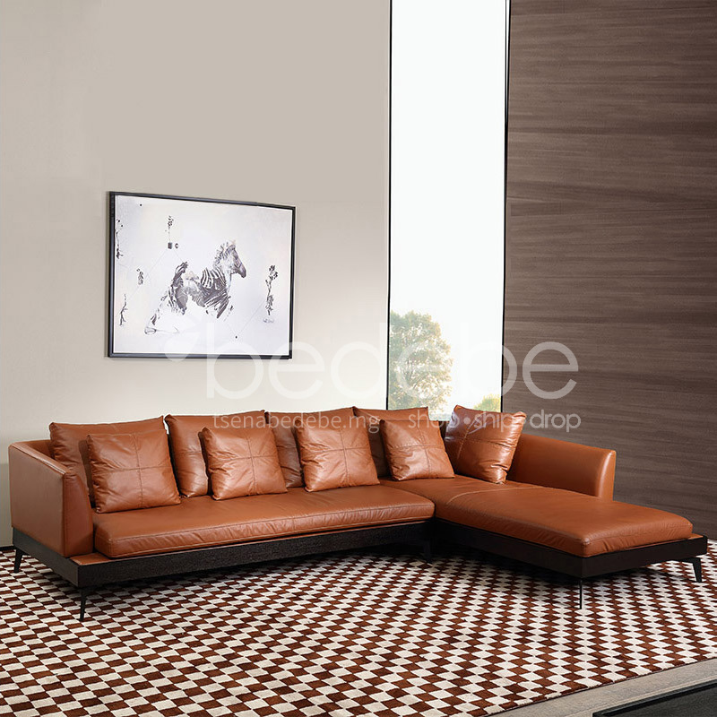 My R28 Italian Minimalist Napa Leather Sofa For Living Room Grey Goose Down High Resilience Sponge Carbon Steel Feet Solid Wood Frame My R28 Italian Minimalist Napa Leather, Goose Down Sofa Bed